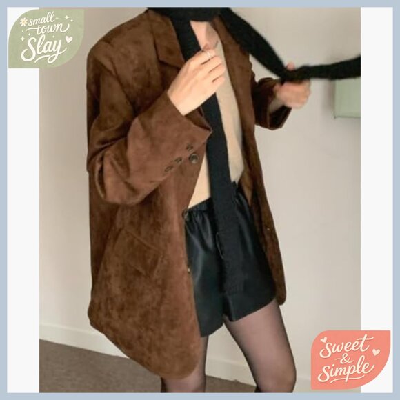 Faux Leather Oversized Jacket Women's Fall Winter Outerwear Y2K Style - Picture 6 of 6